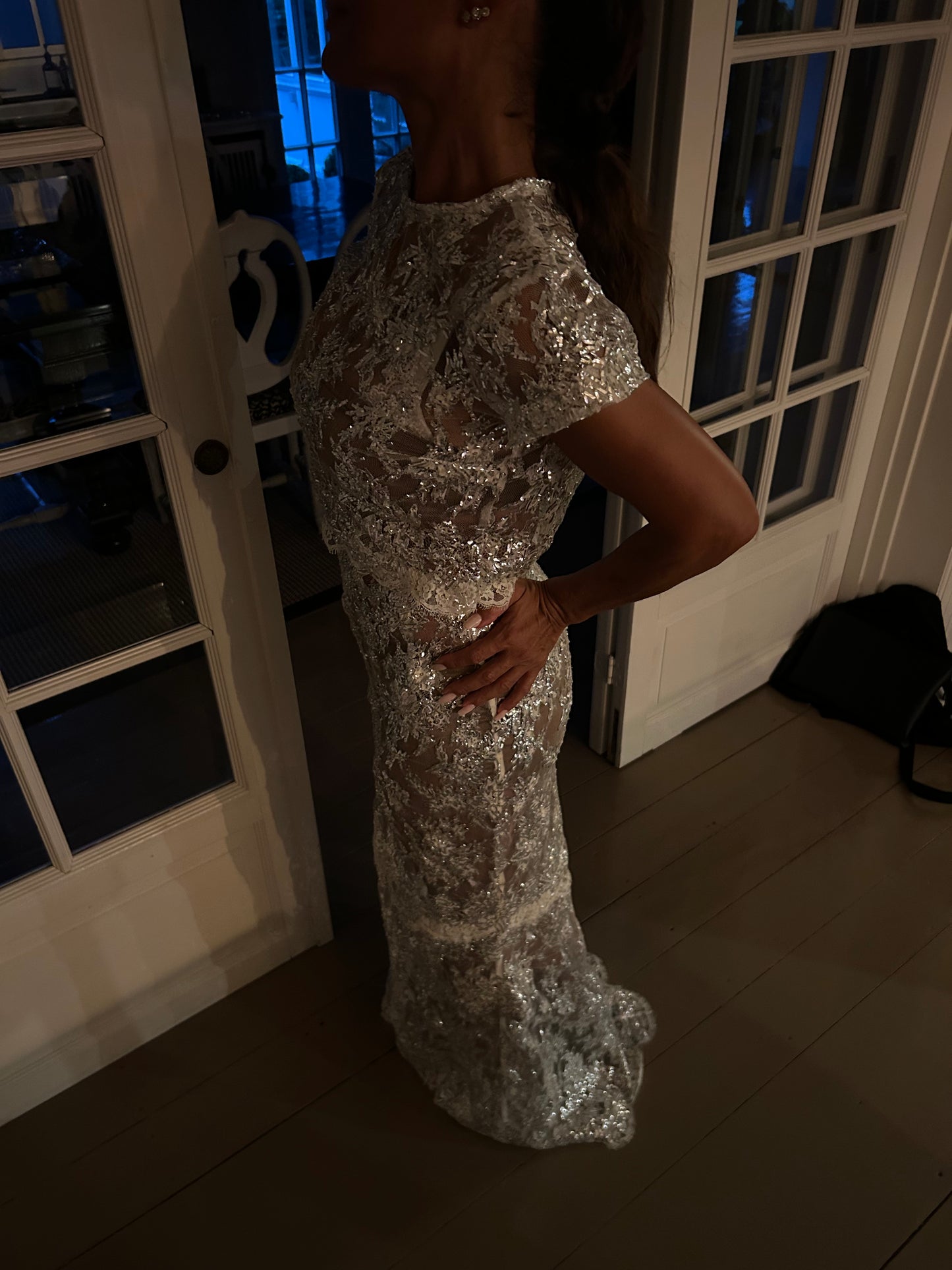 Metallic White Lace Two-Piece Set