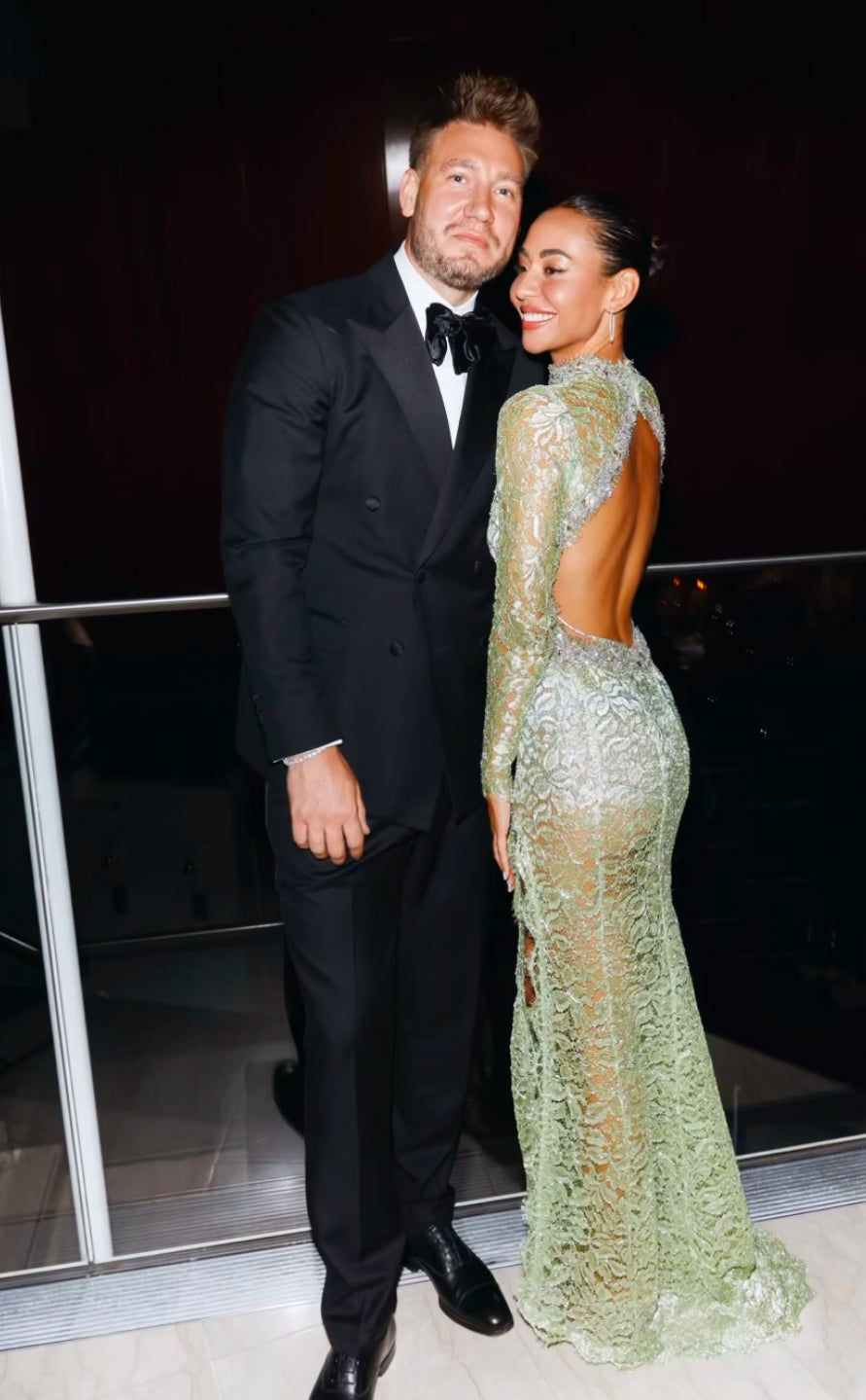 Metallic Green Dress with Low Open Back