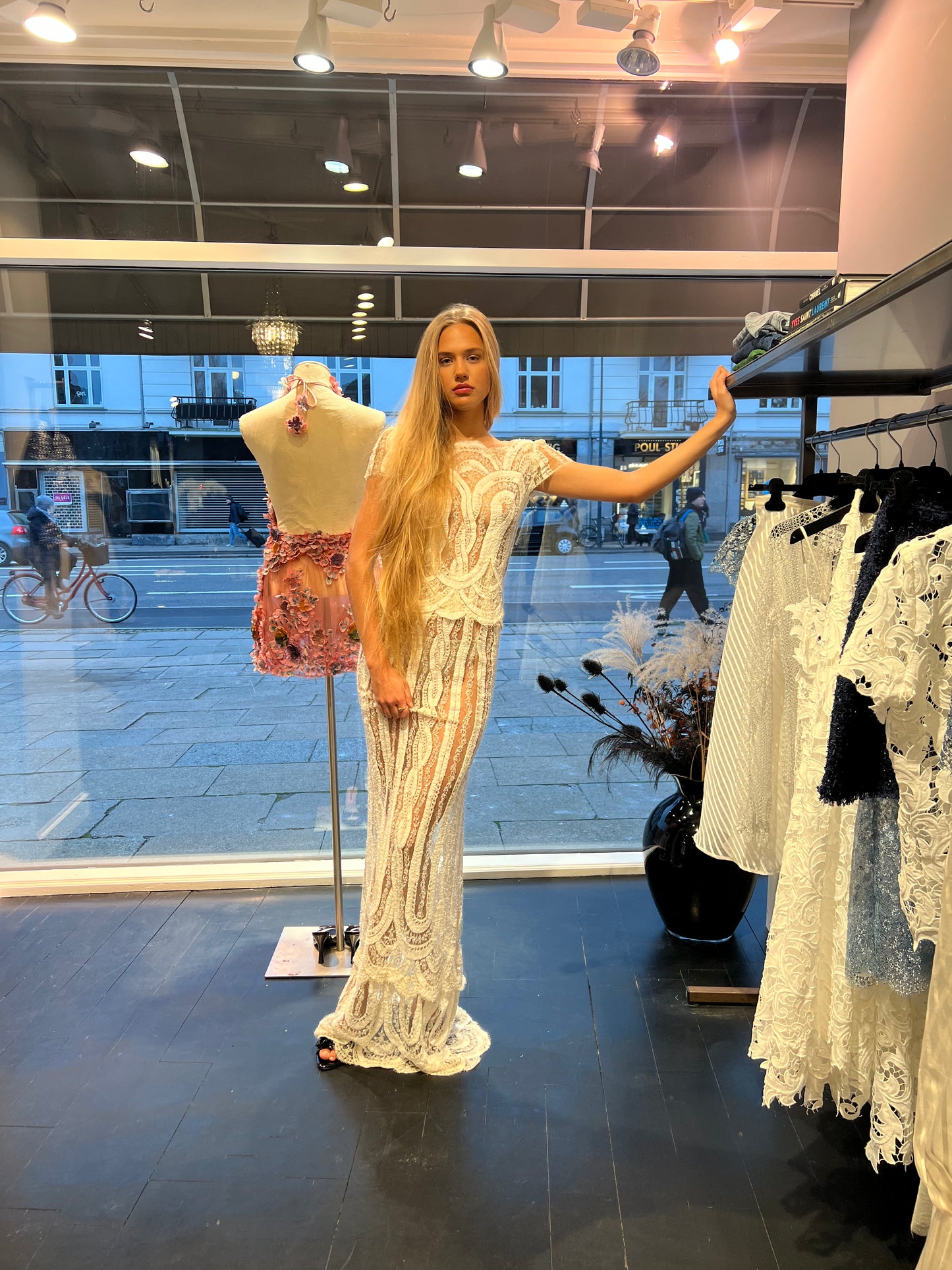 White Vintage Lace and Pearl Dress