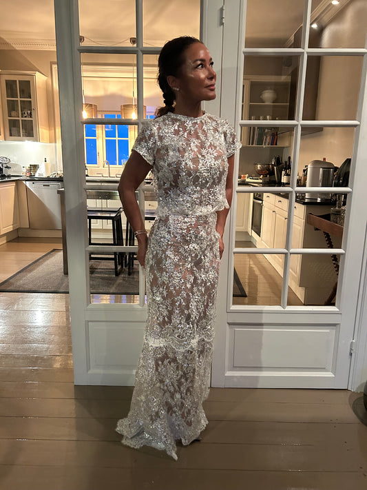 Metallic White Lace Two-Piece Set